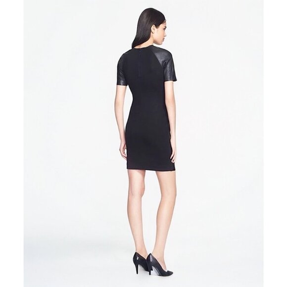 Theory Serto Lambskin Leather Textile Sheath Mini‎ Dress Black Women 6 - Picture 3 of 10